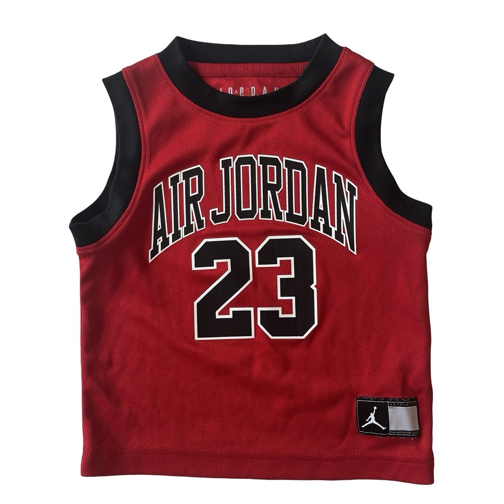 Air Jordan Youth Size 2T Red Black Jersey‎ 23 Tank Mesh Basketball Spellout